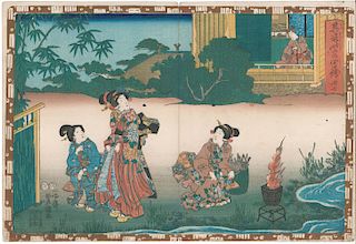 Utagawa Kunisada/Toyokuni III 4 Japanese Woodblock Prints from "His Figure" Series