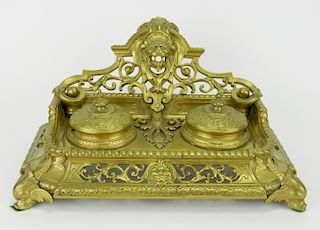 Empire style brass double inkwell