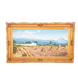 Eduardo Crisanto. México, siglo XX. Paisaje. Firmado. Óleo sobre tela. Con marco dorado. 59 x 115 cm