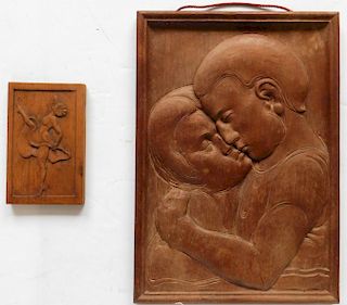 2 American carved wood plaques