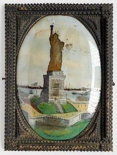 Tramp Art frame with Statue of liberty