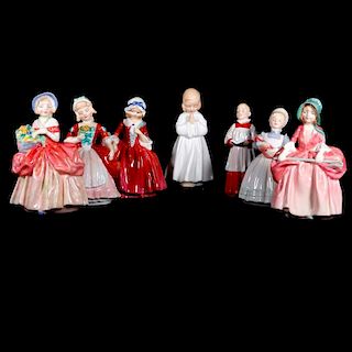 Seven small sized Royal Doulton figurines.