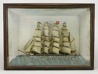 Diorama of a ship at sea