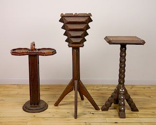 3 Tramp Art wood stands