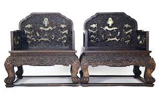 Important Qing Dynasty Pair of Chinese Throne Chairs 