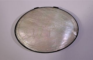 Antique Chinese Mother of Pearl, Silver Snuff Box
