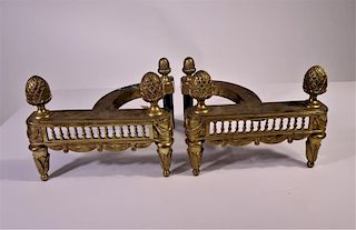 French Pair 19th C Gilt Andirons
