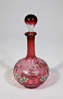 Enameled Hand blown Ruby Decanter