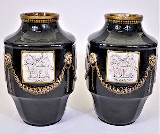 Pair of Glazed Ceramic Roman Relict Urns