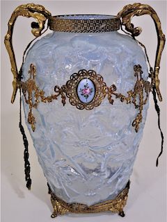 Antique French Mounted Splatter Glass Vase