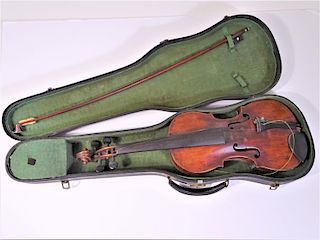 German Antique (c 1892) Violin & Bow, w Case