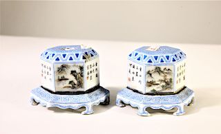 Pair Chinese Porcelain Hexagonal Incense Burners