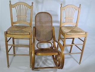 Antique Wicker Rocking Chair + 2 Bar Stools