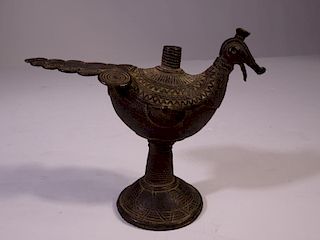 Early Indian Bronze Footed Bird-Shaped Vessel