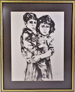 Signed Lithograph, Siblings