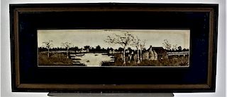 19th C American Drawing, Sepia on Paper, Landscape