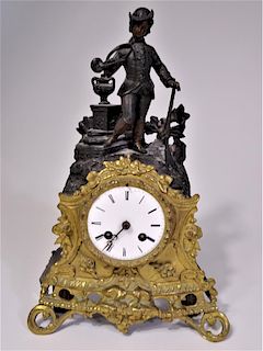 Antique French Gilt Mantle Clock w Sculpture