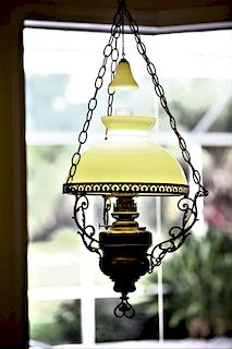 Antique Brass Hanging Milk-Glass Gaslamp