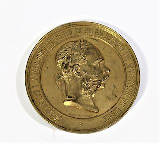1873 Gilded Bronze Austrian Medal, Franz Joseph I