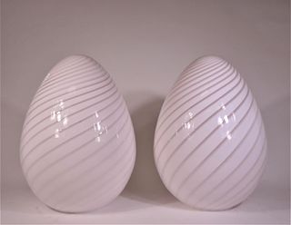 Impressive Pair of Murano Glass Egg Lamps