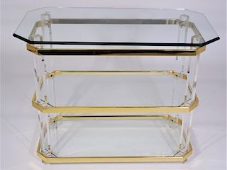 Hill Style Lucite & Gilt,Glass Top Console Table