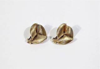 Pair of 14K Gold Clip Earrings, Fan Style