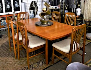 Dutch Teak Dining Set with Six Upholstered Chairs
