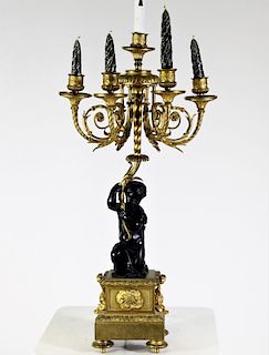 Ornate French Gilt Bronze & Cherub Candelabra Lamp