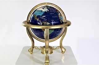 Inlaid Marble & Gemstone Globe