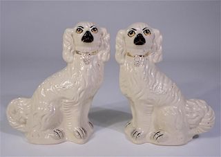 Pair of Signed English Staffordshire Ceramic Dogs