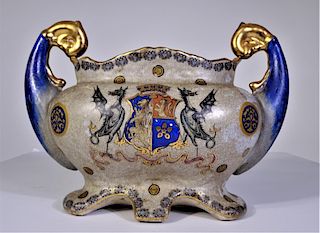 French Faience Centerbowl w Gilt Family Crest