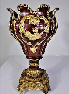 Large Wooden Gold & Brown Urn