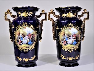 Pair of Large Dresden Porcelain Gilt Vases