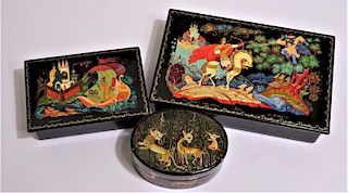 Group of (3) Hand Painted Jewelry Boxes