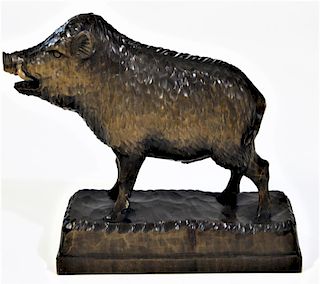 Carved Wooden Boar Figure