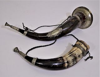 Pair of Powder Horns with Metal Detailing