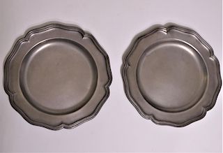 Pair of Scalloped Pewter Plates, Angel Hallmark