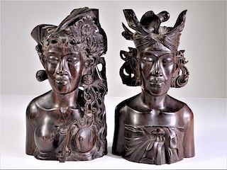Balinese Signed Carved Rosewood Sculptures