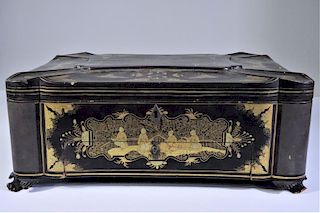 Chinese Export Antique Sewing Box, Chinoiserie