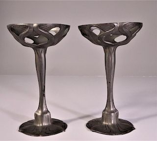 Antique Orivit Art Nouveau Pewter Candle Holders