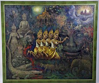 Pean Peuv "Kaso," Cambodian Culture Oil on Canvas
