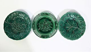 (3) Embossed Green Floral Plates