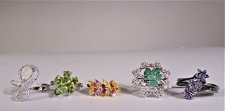 (5)Sterling Silvers Rings:Tanzanite, Ruby, Peridot
