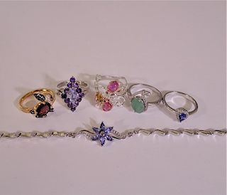 (5) Sterling Silver Rings and Sterling Bracelet