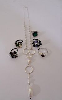 (5) Sterling Silver Rings and Sterling Necklace