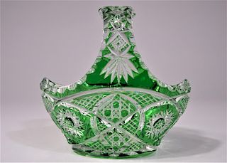 Bohemian Green to Clear Glass Basket