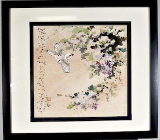 Signed Chinese Watercolor, White Bird