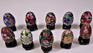 10 Cloisonné Eggs with Stands