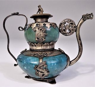 Sino Tibetan Silver Teapot Censor