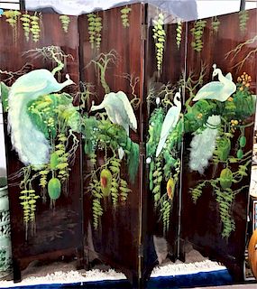 Chinese Hand painted & Lacquered Wooden Screen